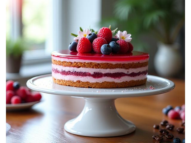 Gâteau d'anniversaire élégant décoré de fruits frais et fleurs