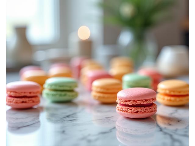 Macarons colorés en cours de préparation en pâtisserie