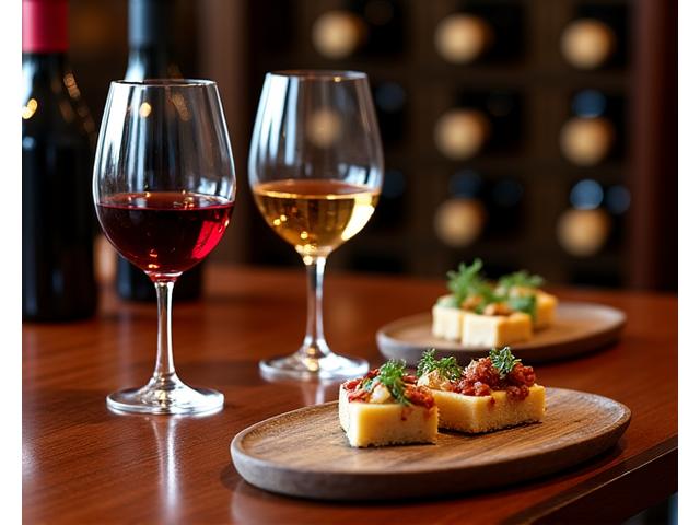 Sélection de verres de vin et mets sur une table pour dégustation