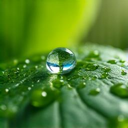 Close-up of a water droplet falling onto a leaf, symbolizing water conservation