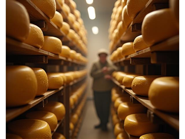 Fromager affinant des meules de Brie, dans une cave traditionnelle.