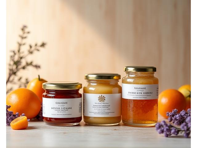 Bocaux élégants de foie gras truffé et confitures d'abricot lavande Lumière Cuisine.