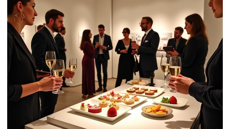 Cocktail de lancement de produit Louis Vuitton avec des mets raffinés et une décoration élégante