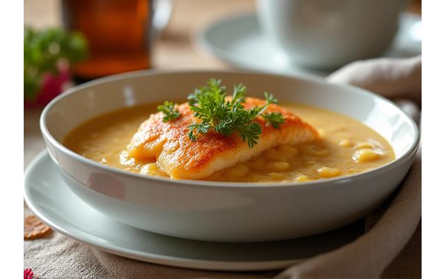 Repas équilibré et facile à digérer pour seniors, riche en nutriments essentiels.