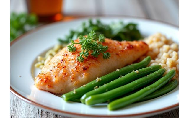 Repas adapté pour pathologies chroniques, mettant en avant des ingrédients frais et contrôlés.