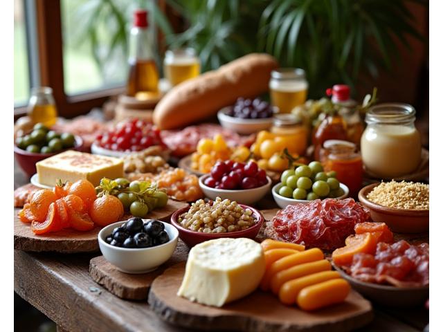Buffet thématique avec une abondance de fromages français et charcuteries fines