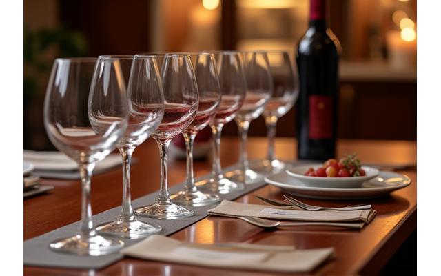 Dégustation de vin privée avec des verres élégants et une bouteille sur une table en bois