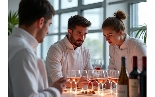 Une équipe de sommeliers dégustant de nouveaux vins lors d'une session de test créative