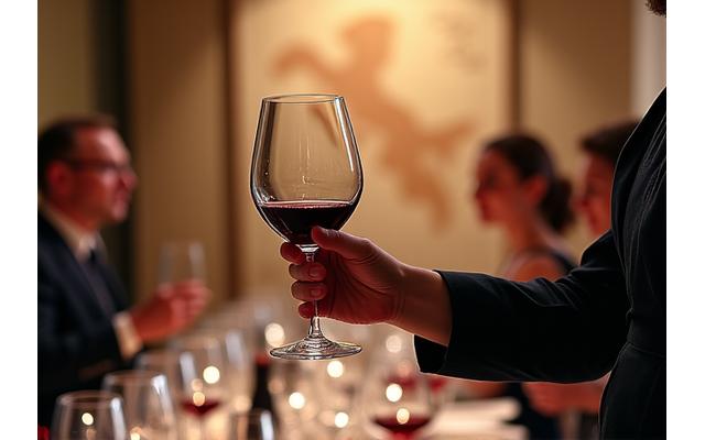 Un sommelier présentant un vin lors d'une soirée thématique sur les grands crus de Bordeaux