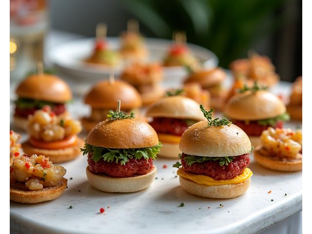 Assortiment de mini-burgers asiatiques et tapas latines pour finger food