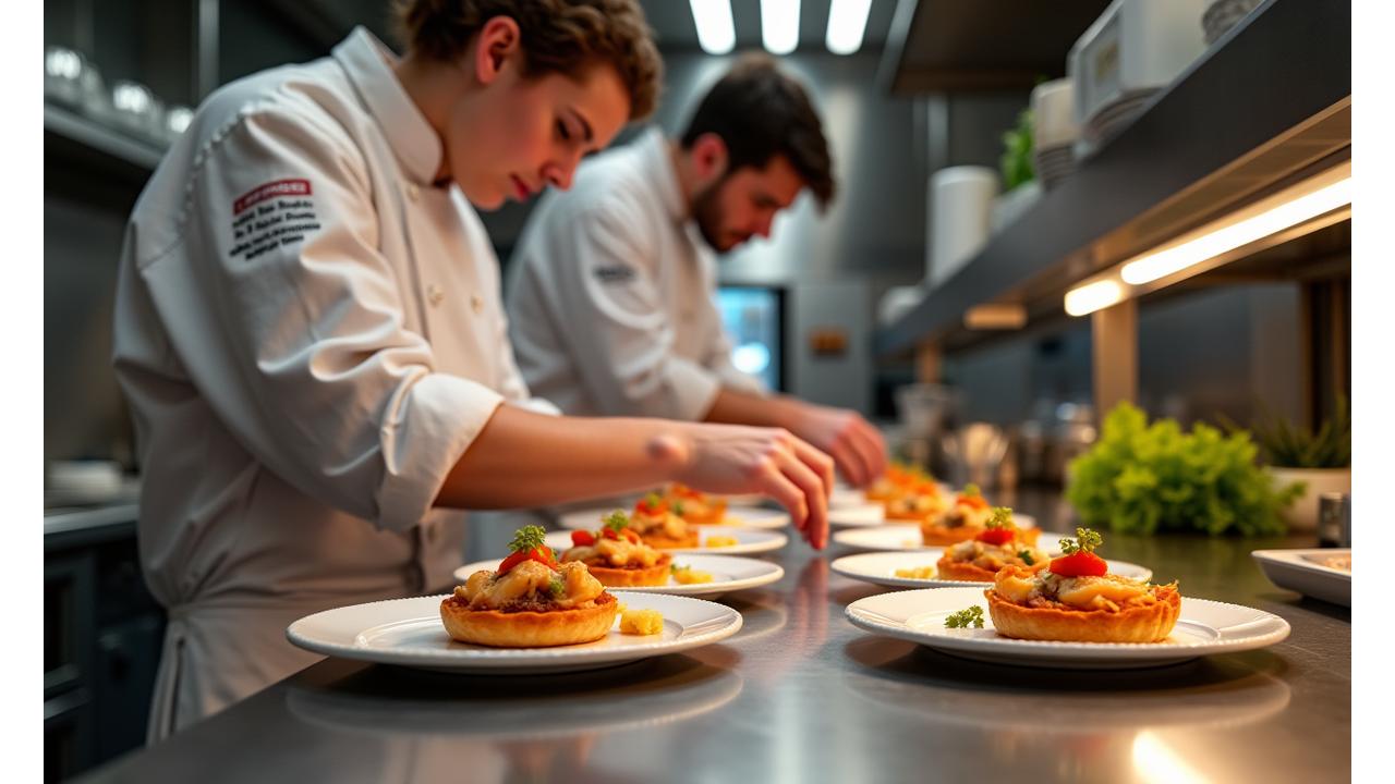 Chefs de Lumière Cuisine testant des créations snacking fusion dans un laboratoire culinaire moderne
